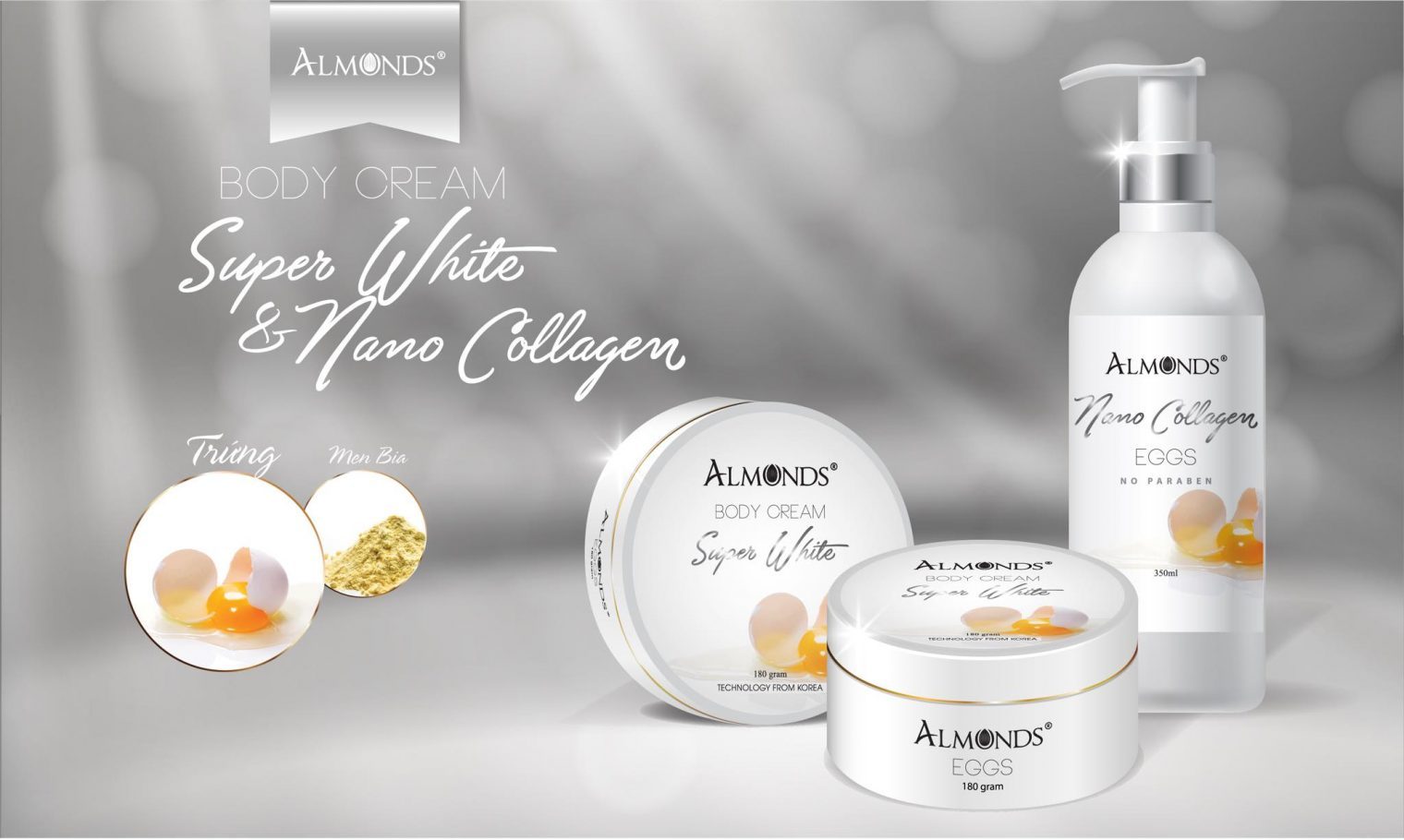 Bộ dưỡng trắng da toàn thân Almonds Super White & Nano Collagen