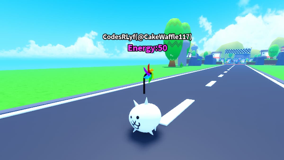 Roblox Battle Cat Training Race A White Battle Cat With Happy Face Racing Down Road