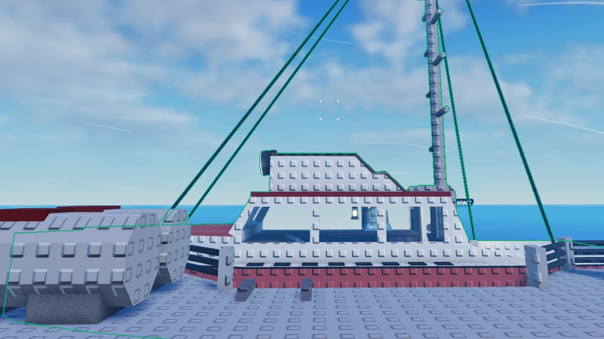 Roblox Deep Blue A White And Red Boat Hooked Up To A Bigger Boat In The Middle Of The Ocean