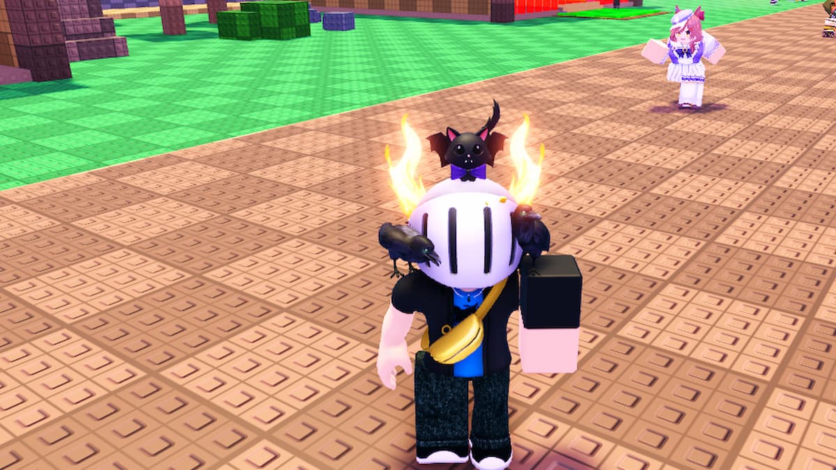 Roblox Steal An Umamusume Avatar Wearing Silver Helmet Standing On Track With An Umamusume Running